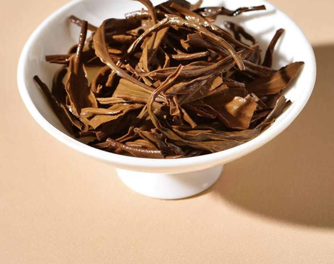 Brewed leaves opened up, soft and reddish brown